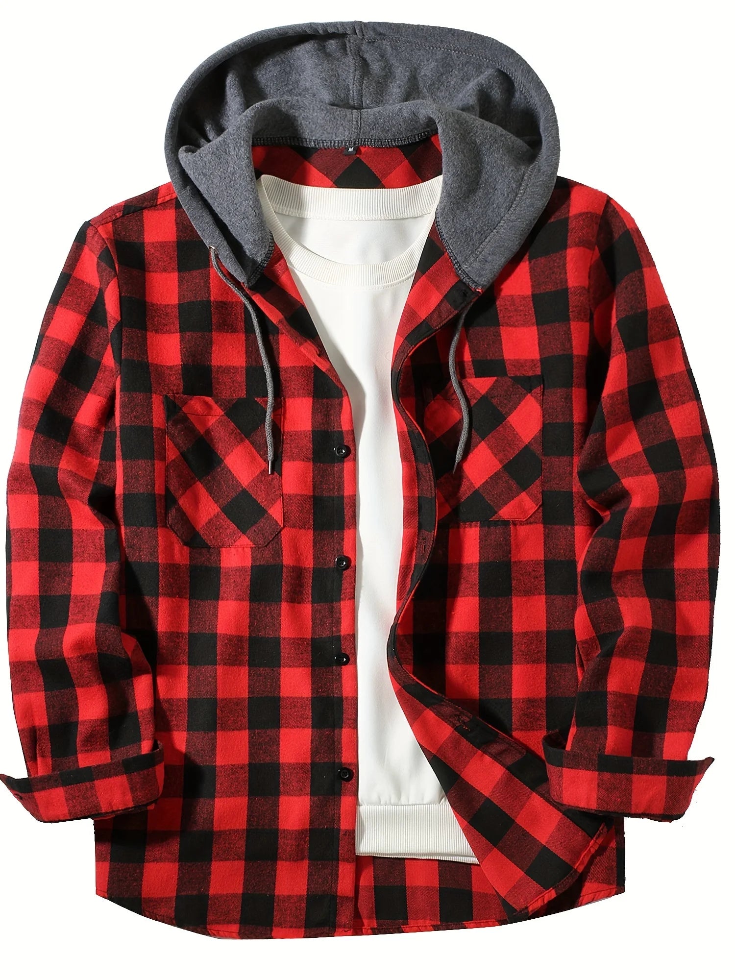 Heren Overhemd Casual Geruit Met Capuchon Slim Fit Katoen Polyester 6