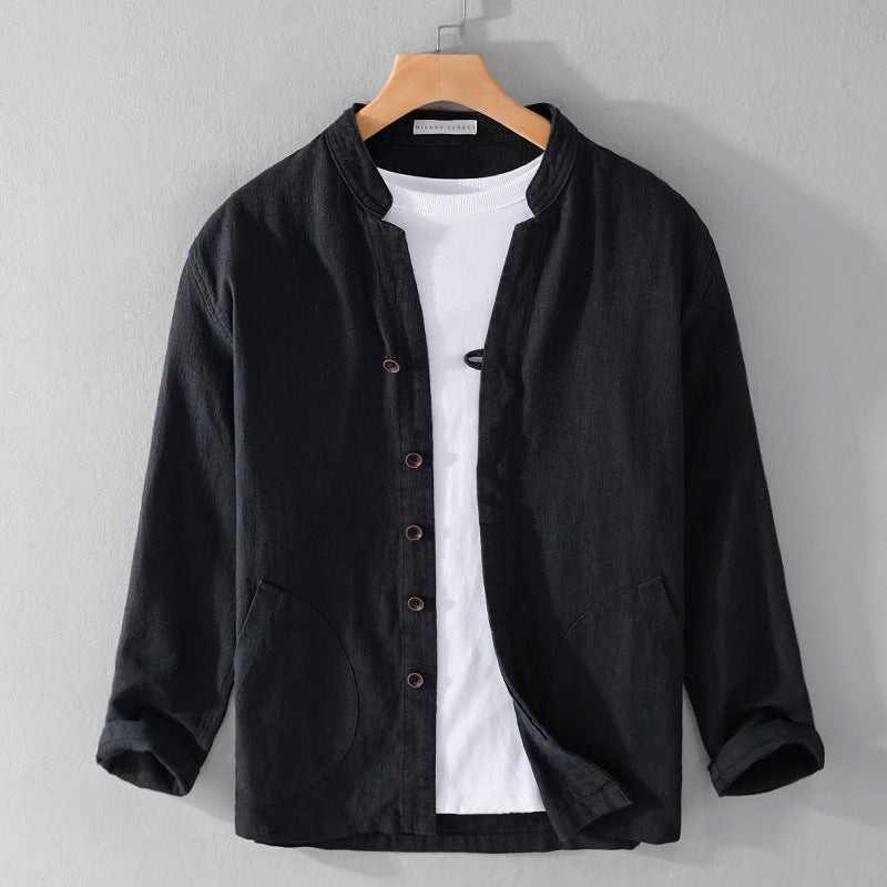 Heren Overhemd Casual Met Opstaande Kraag en Zakdetail 0