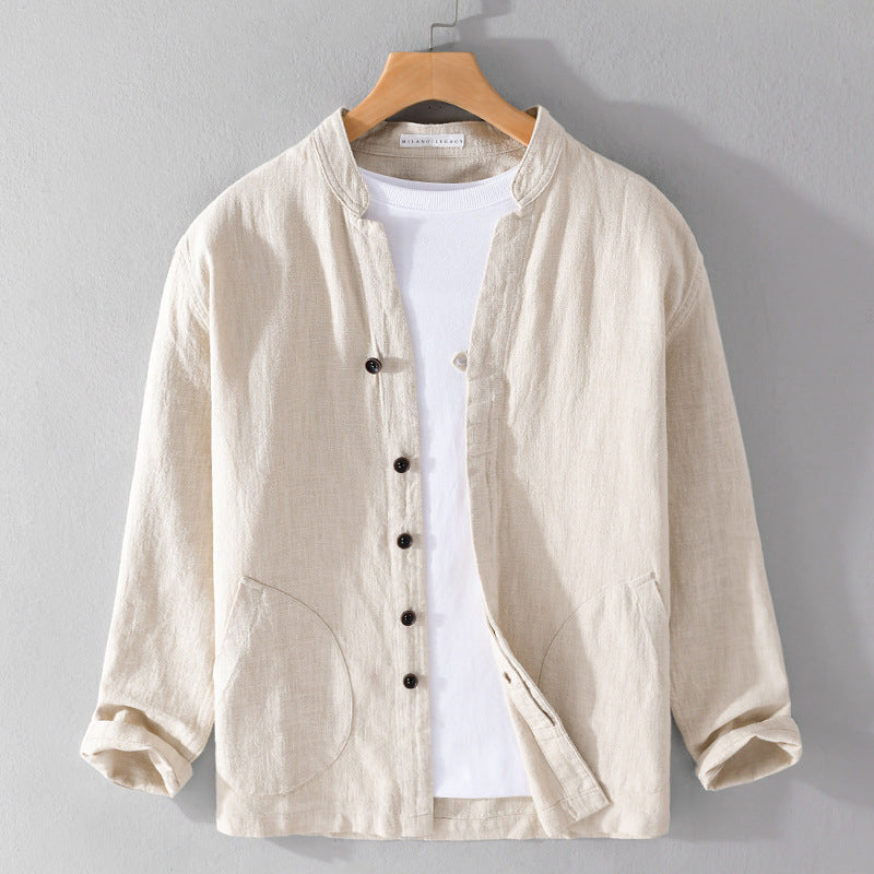 Heren Overhemd Casual Met Opstaande Kraag en Zakdetail 1