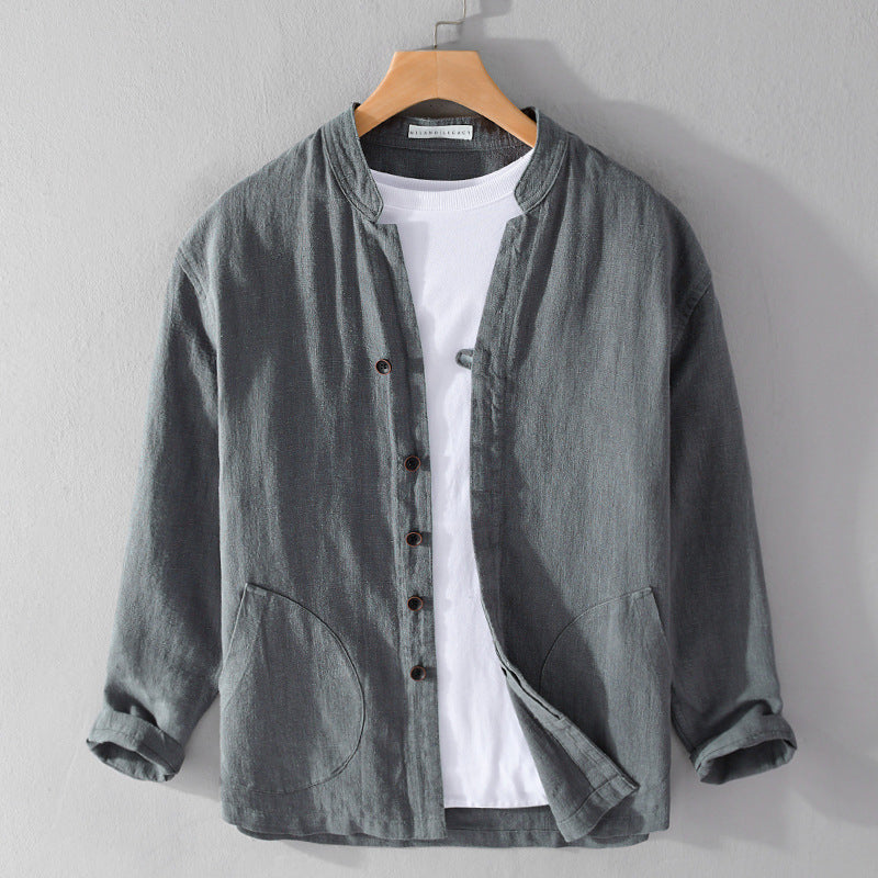 Heren Overhemd Casual Met Opstaande Kraag en Zakdetail 2
