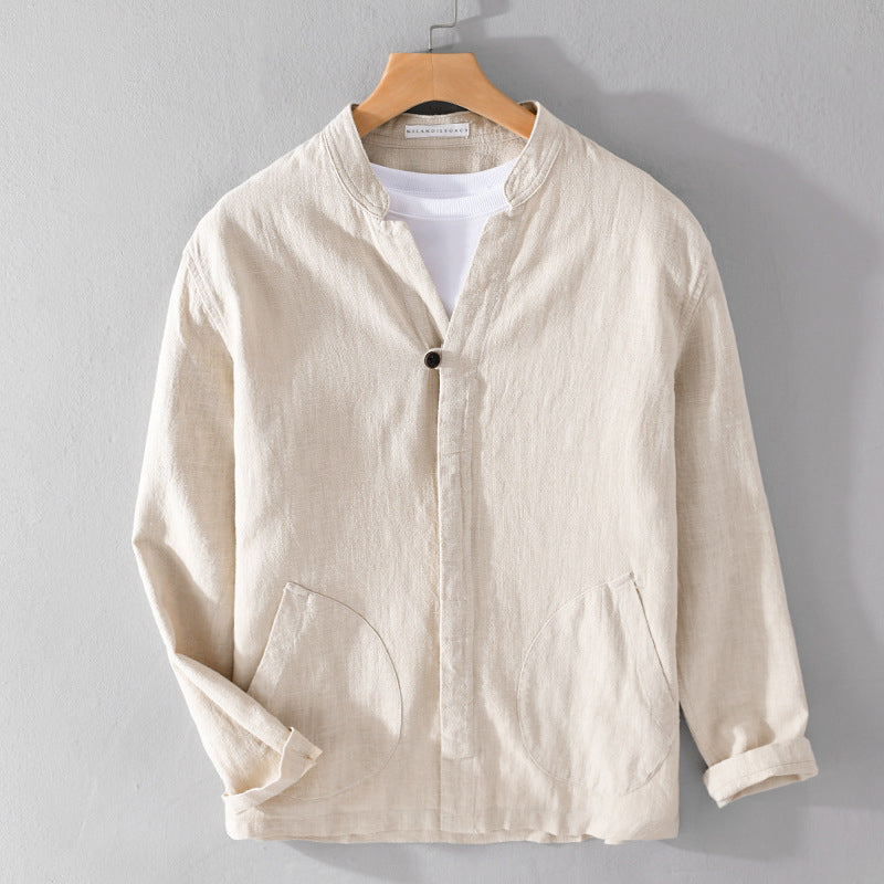 Heren Overhemd Casual Met Opstaande Kraag en Zakdetail 3