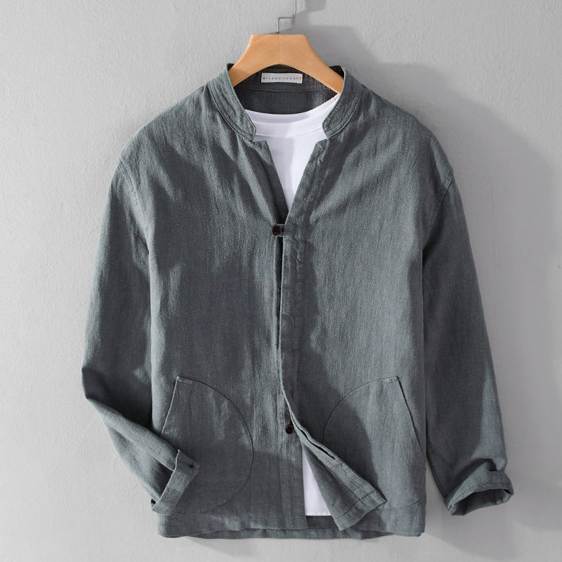 Heren Overhemd Casual Met Opstaande Kraag en Zakdetail 4