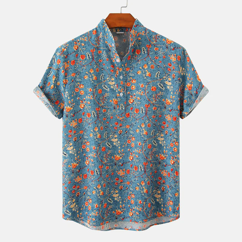 Heren Overhemd Korte Mouwen Bloemenprint Casual 0