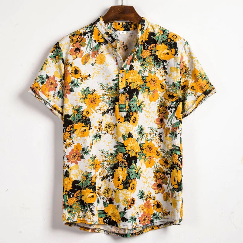 Heren Overhemd Korte Mouwen Bloemenprint Casual 1