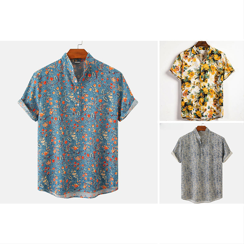 Heren Overhemd Korte Mouwen Bloemenprint Casual 3