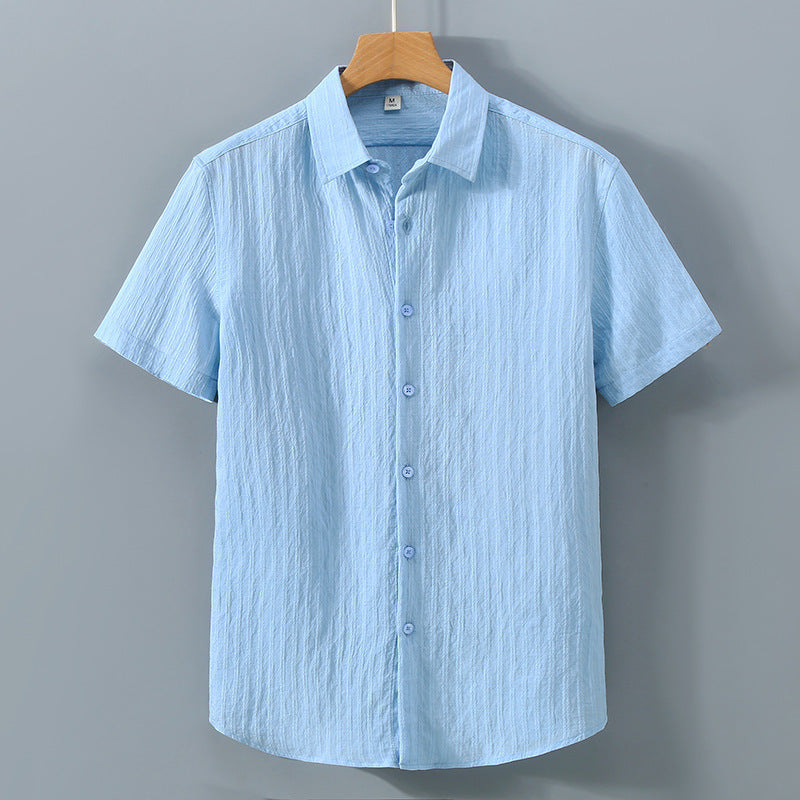 Heren Overhemd Korte Mouwen Casual Stijl met Getextureerde Streepstructuur 3