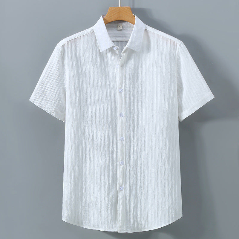 Heren Overhemd Korte Mouwen Casual Stijl met Getextureerde Streepstructuur 5