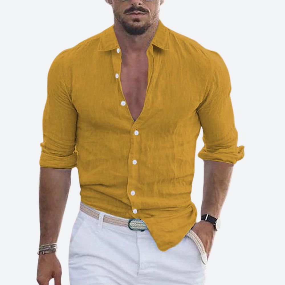 Heren Overhemd Lange Mouw Relaxed Fit Met Turn-Down Kraag 1
