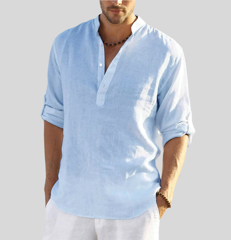 Heren Overhemd Lange Mouwen Casual Met Henley-Halslijn 2