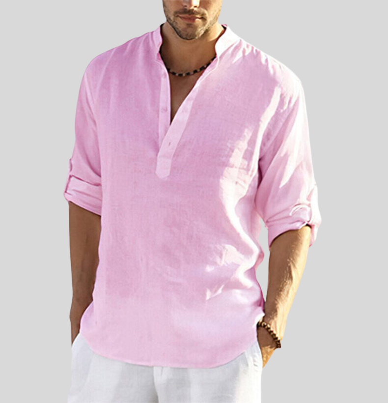 Heren Overhemd Lange Mouwen Casual Met Henley-Halslijn 4
