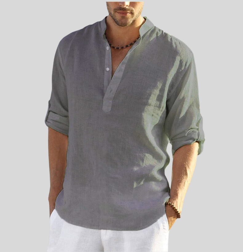 Heren Overhemd Lange Mouwen Casual Met Henley-Halslijn 5