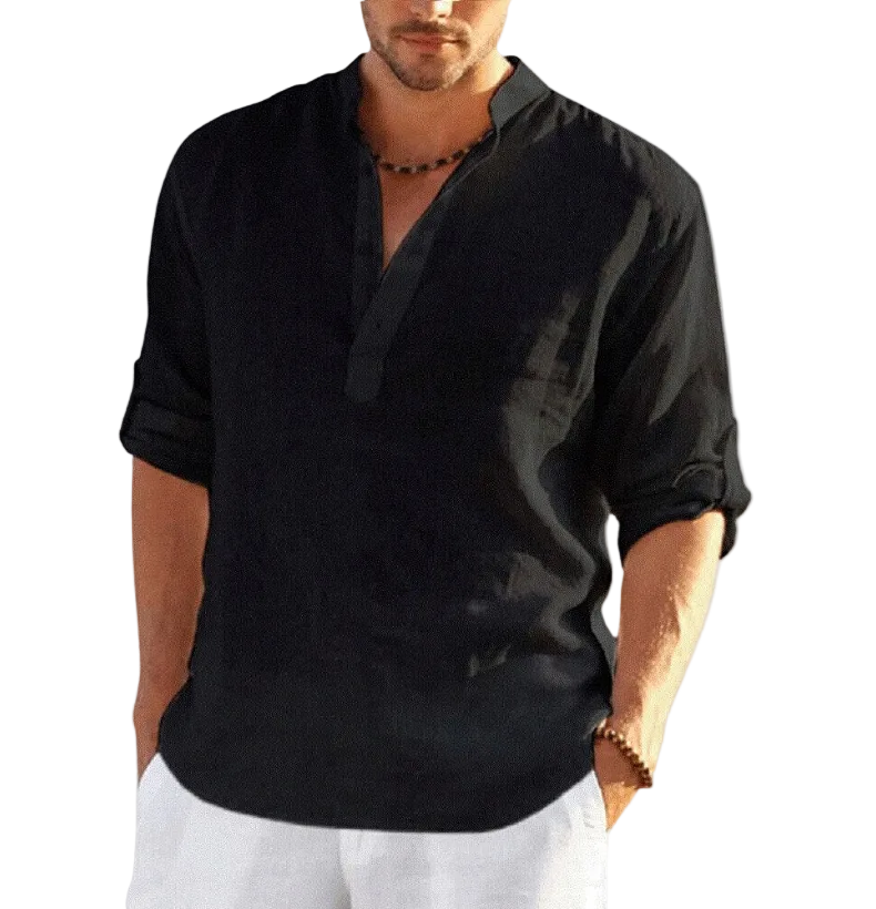 Heren Overhemd Lange Mouwen Casual Met Henley-Halslijn 6