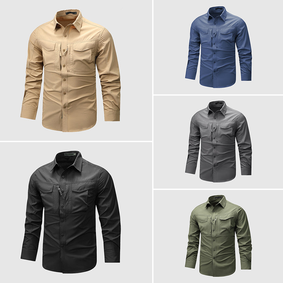 Heren Overhemd Lange Mouwen Casual Stijl Met Meerdere Zakken 5