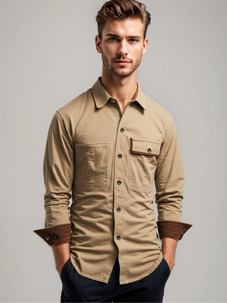 Heren Overhemd Lange Mouwen Katoen Knoopsluiting Contrasterende Manchetten 1