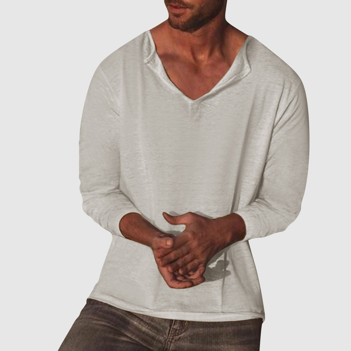 Heren Overhemd V-hals Casual Stijl 3