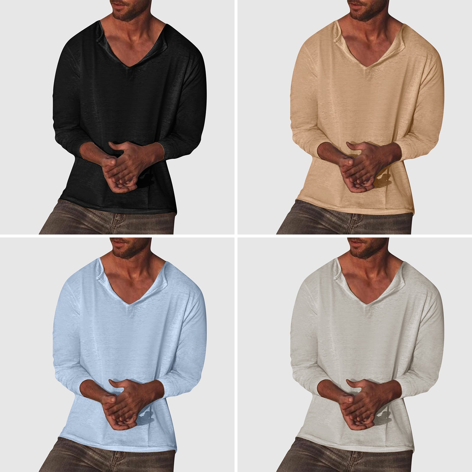 Heren Overhemd V-hals Casual Stijl 4