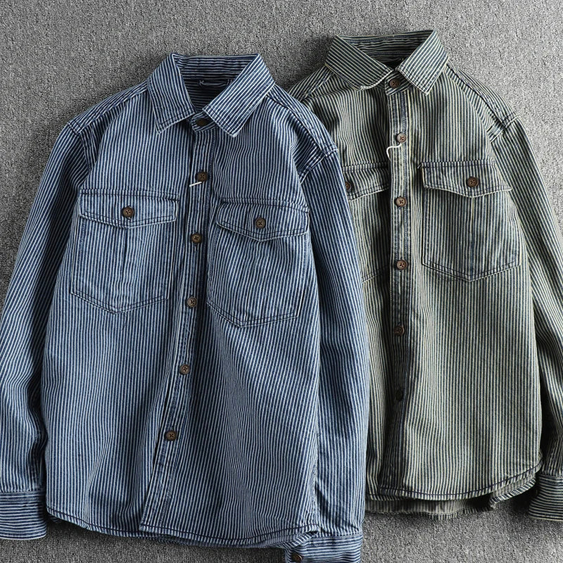 Heren Overhemd Vintage Denim Stijl 3