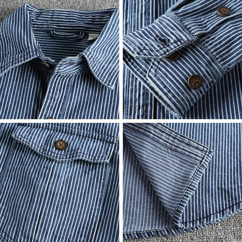 Heren Overhemd Vintage Denim Stijl 5