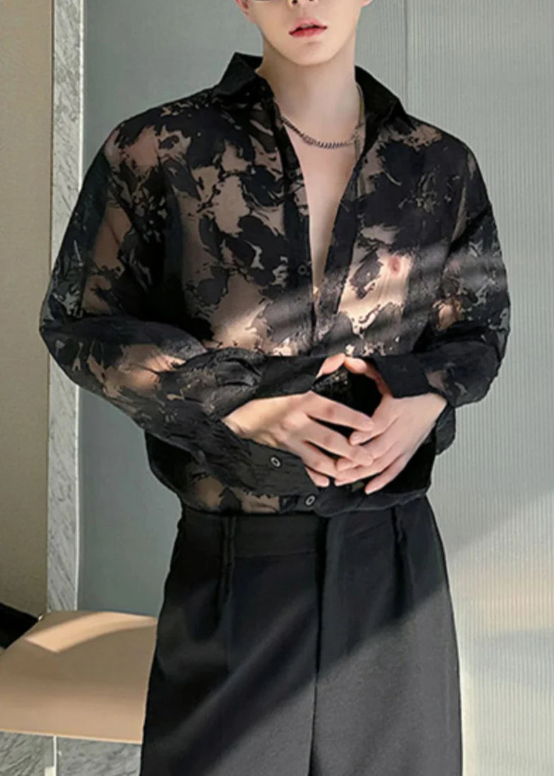 Heren Oversized Hemd Tule Met Print En Opengewerkte Details 1