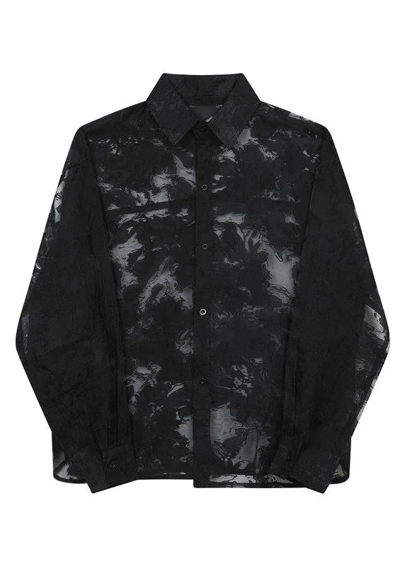 Heren Oversized Hemd Tule Met Print En Opengewerkte Details 4