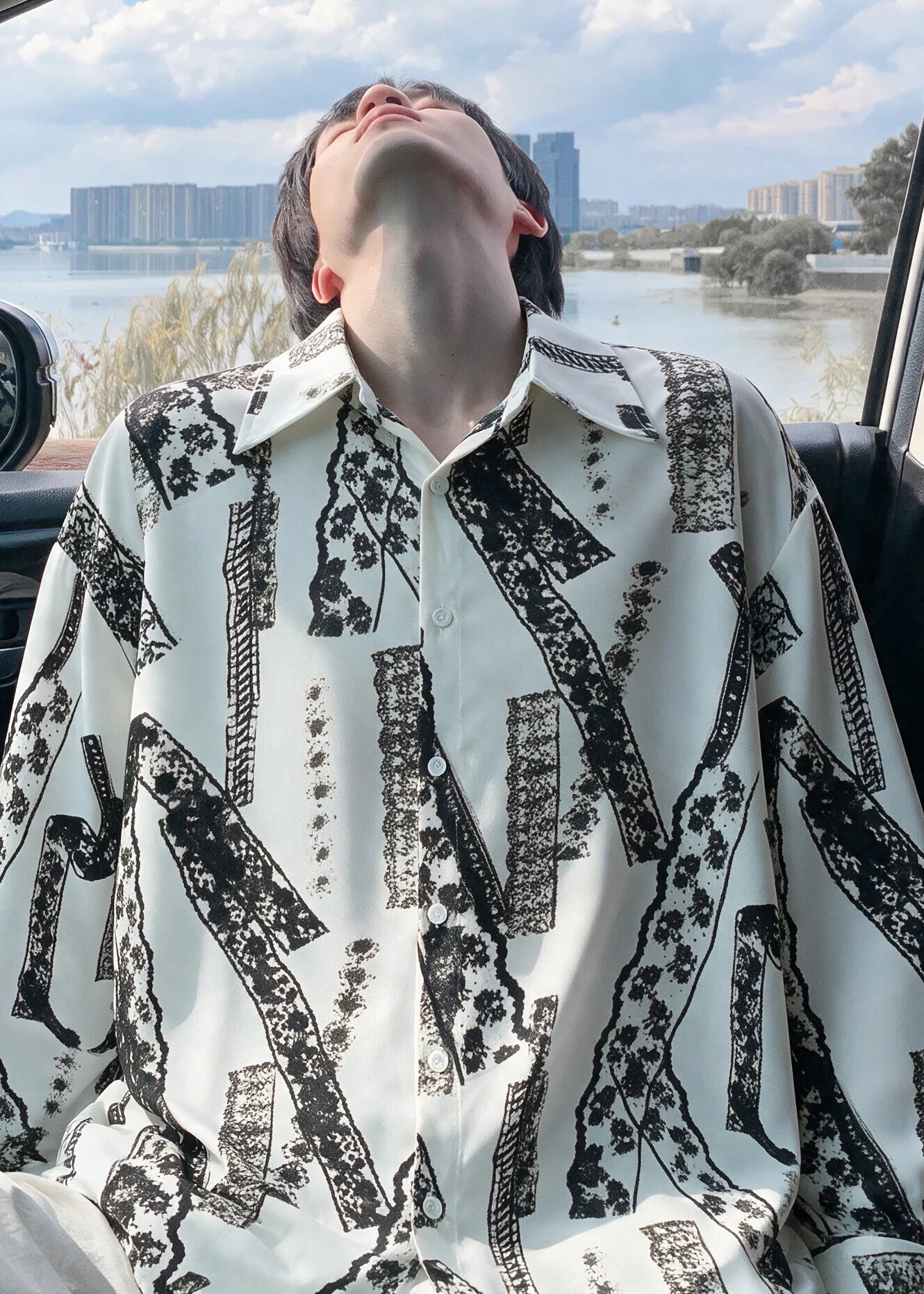 Heren Oversized Overhemd Met Print Modern Model 0