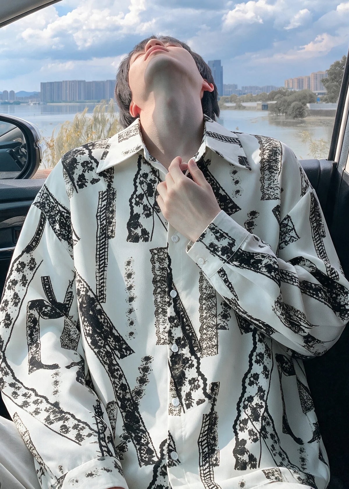 Heren Oversized Overhemd Met Print Modern Model 2