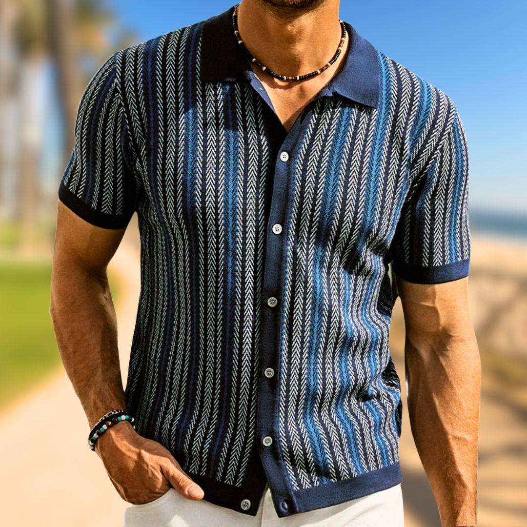 Heren Polo Shirt Chevron Knopsluiting Ademend Katoen 1