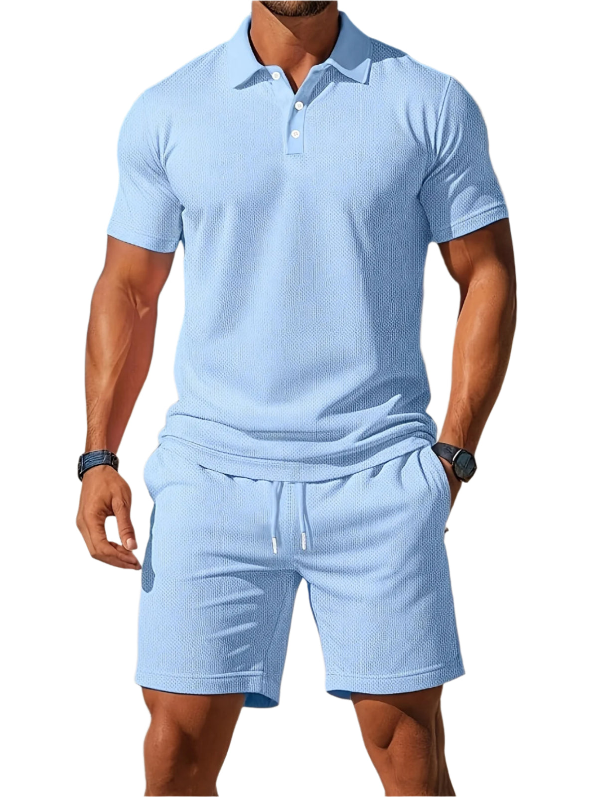 Heren Polo en Short Set Ton-sur-Ton Gebreide Stof 0