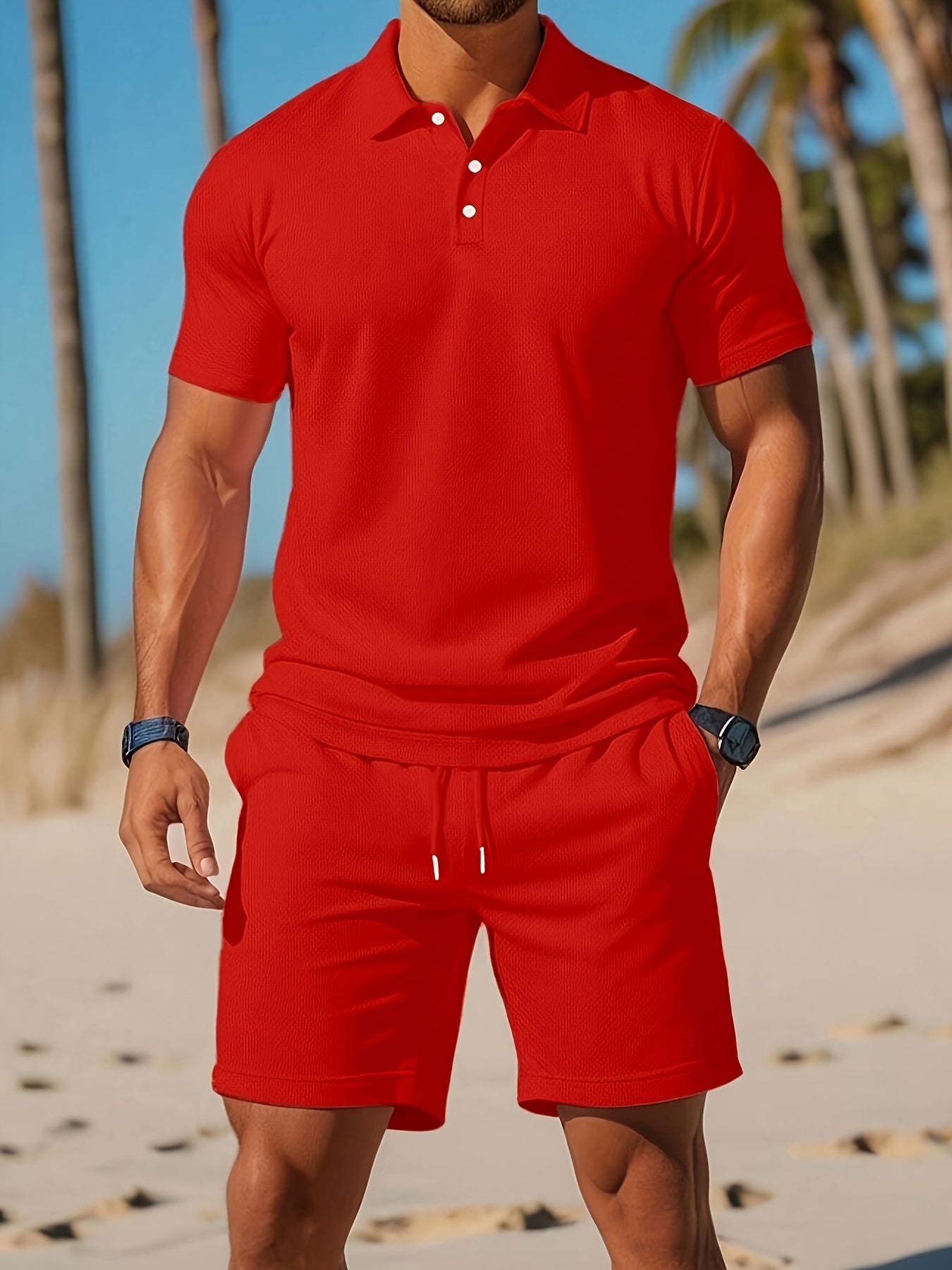 Heren Polo en Short Set Ton-sur-Ton Gebreide Stof 4