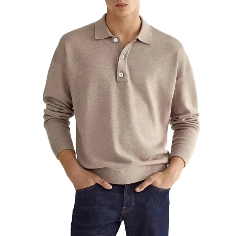 Heren Poloshirt Casual Gebreid met Lange Mouwen 0