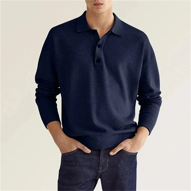 Heren Poloshirt Casual Gebreid met Lange Mouwen 2