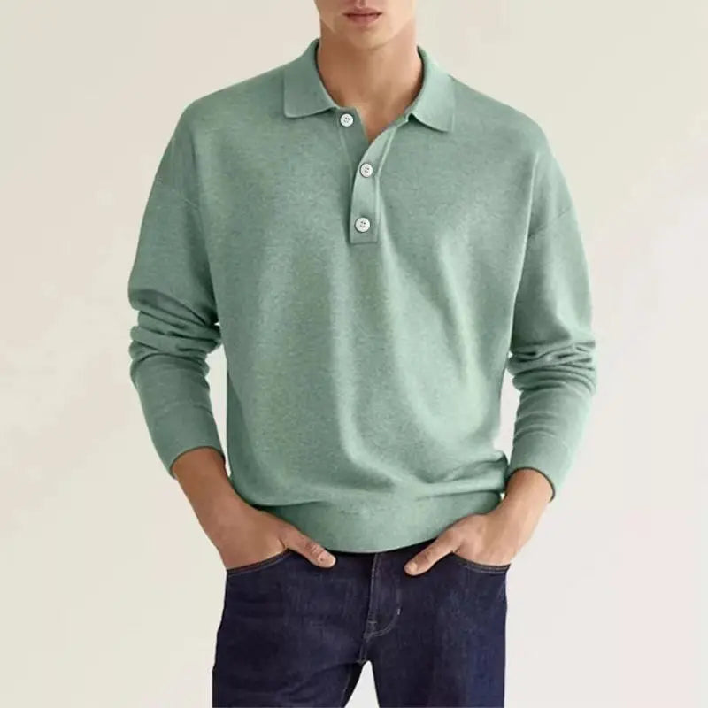 Heren Poloshirt Casual Gebreid met Lange Mouwen 3