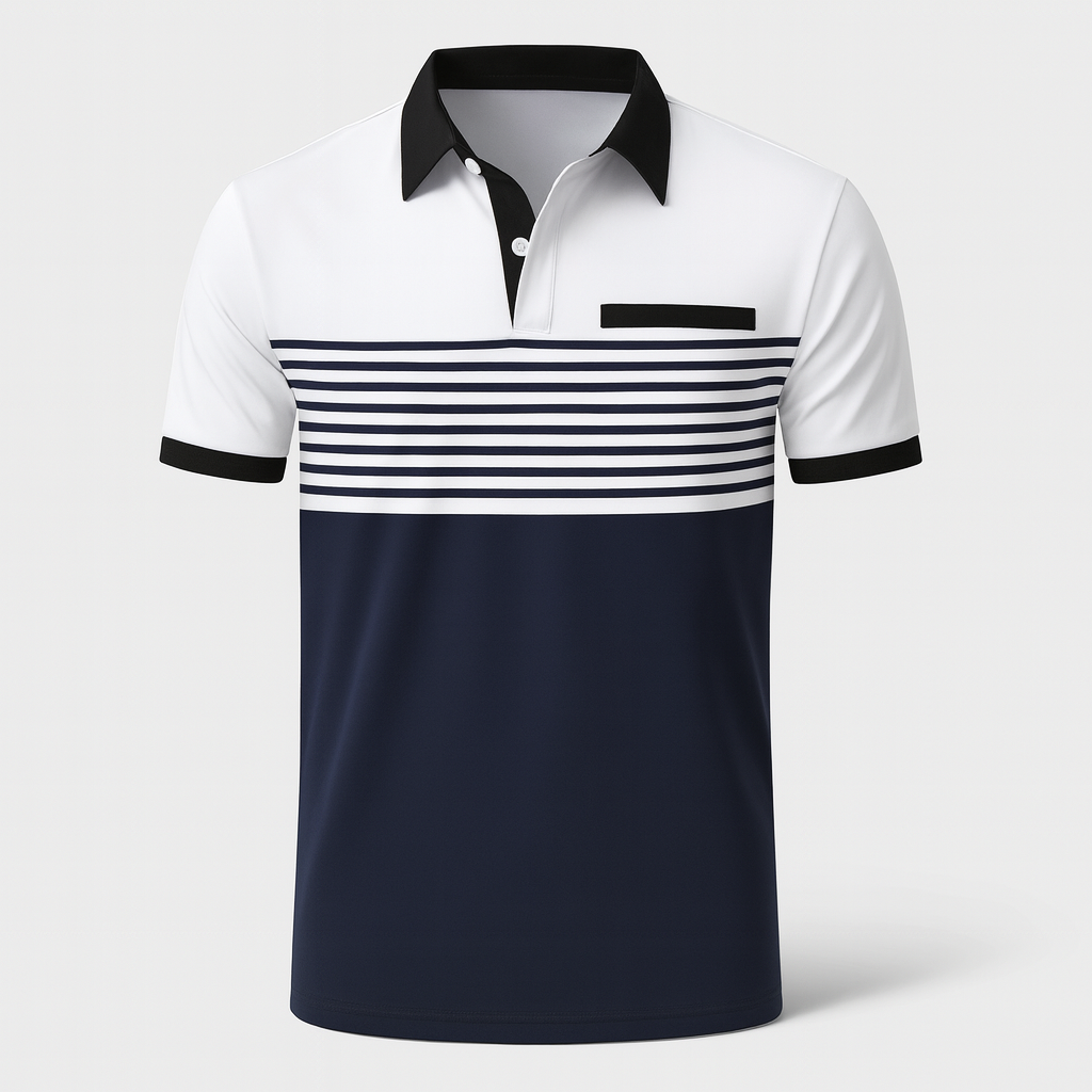 Heren Poloshirt Gestreept Casual met Korte Mouwen en Borstzak 2