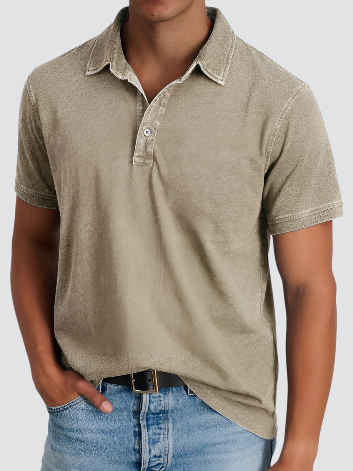 Heren Poloshirt Korte Mouwen Relaxed Zacht Gewassen Textuur 5