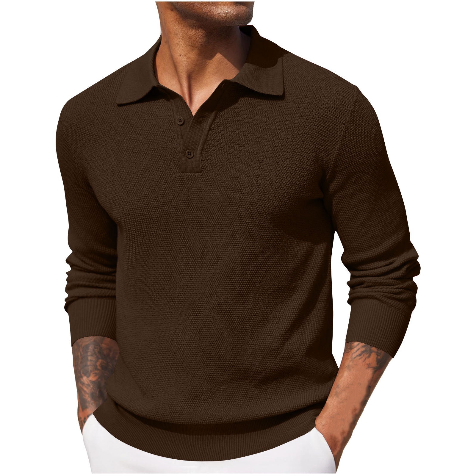 Heren Poloshirt Lange Mouwen Casual 5