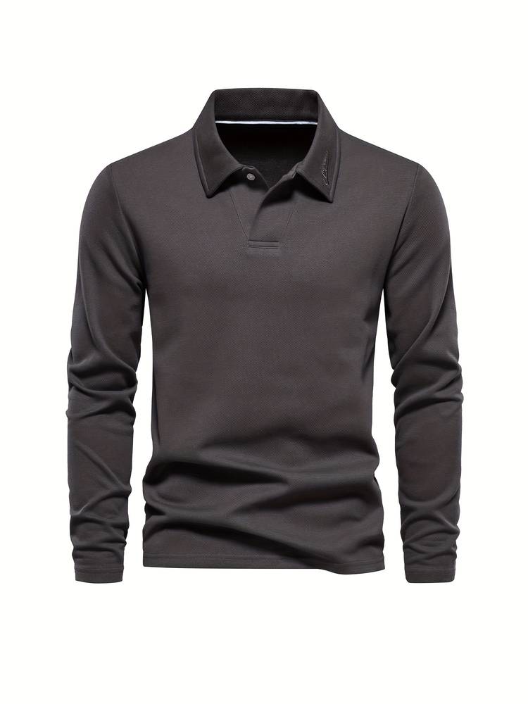 Heren Poloshirt Lange Mouwen Klassieke Kraag Katoen 3