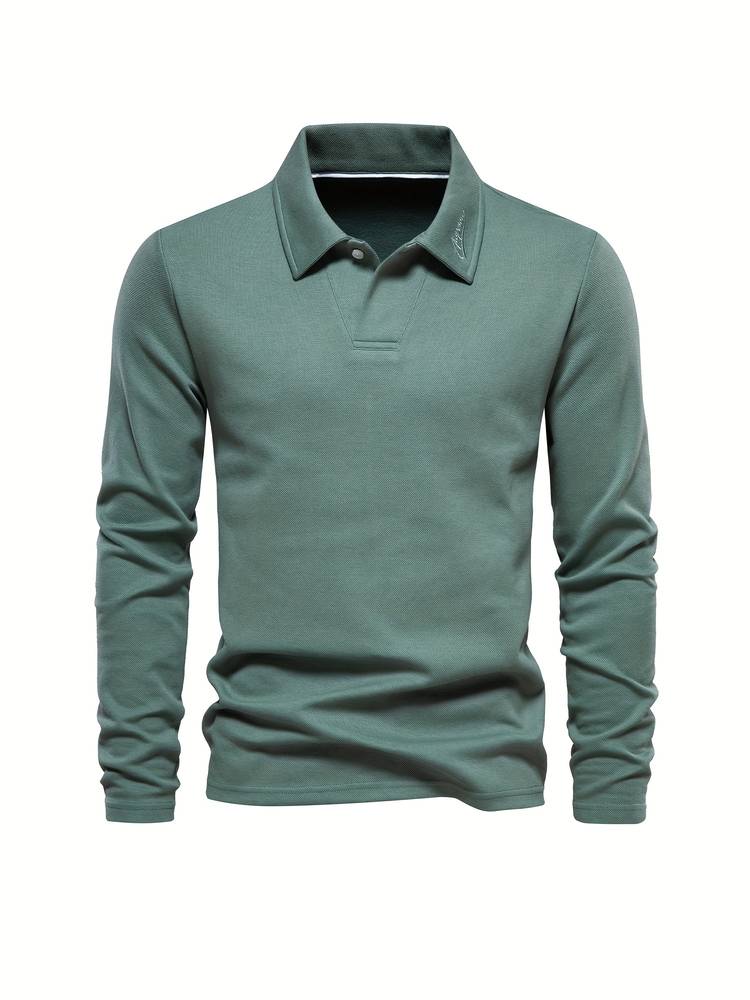 Heren Poloshirt Lange Mouwen Klassieke Kraag Katoen 4