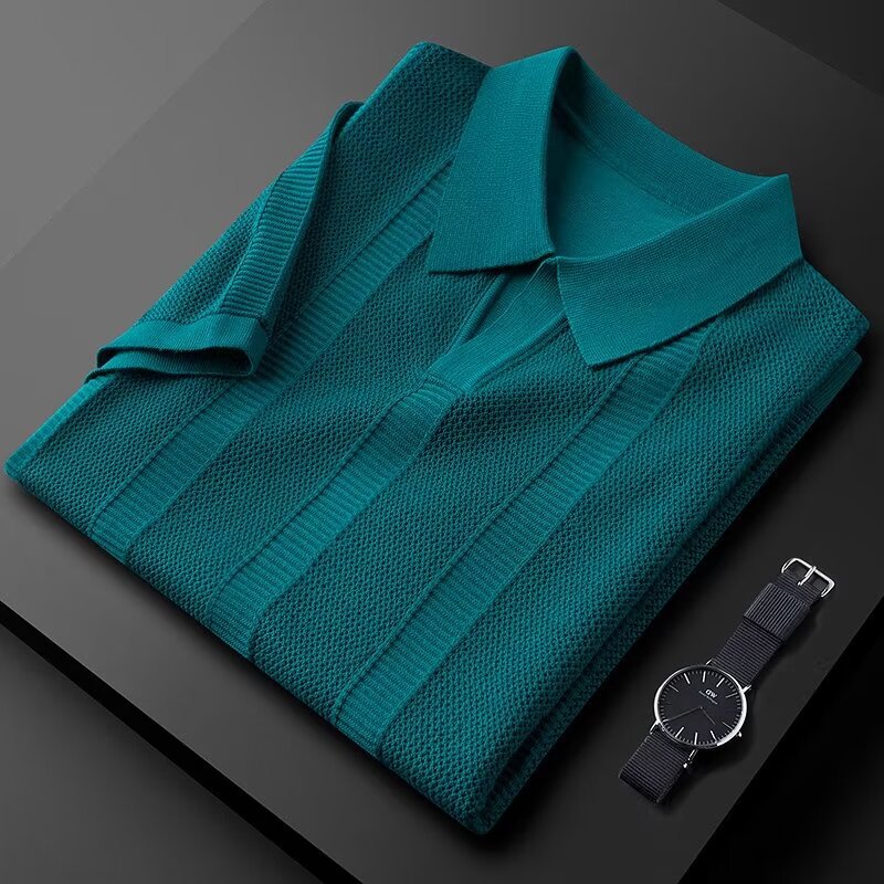 Heren Poloshirt Met Verticale Gebreide Textuur 2
