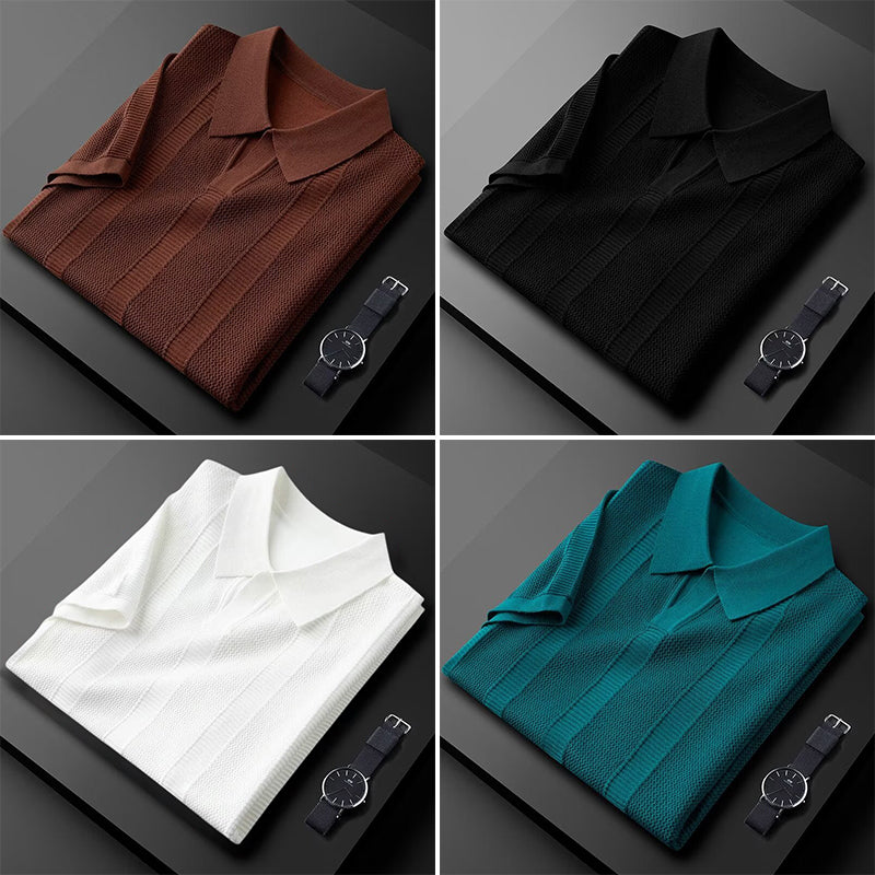 Heren Poloshirt Met Verticale Gebreide Textuur 5