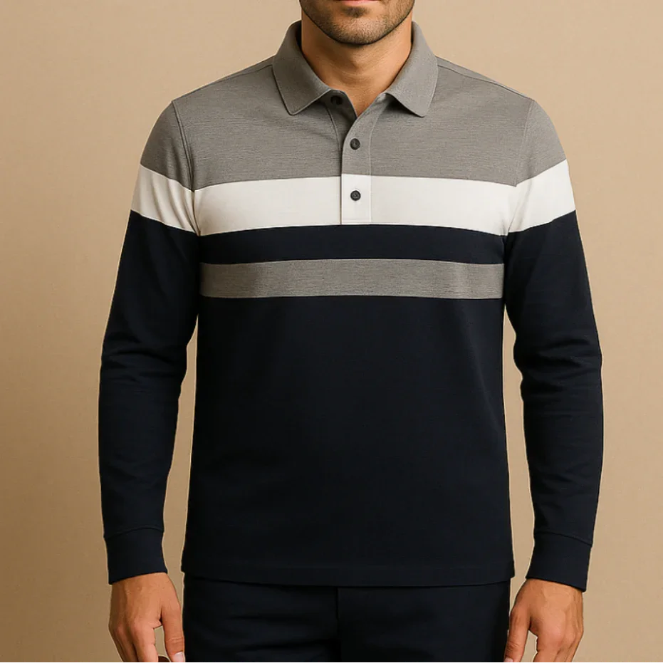 Heren Poloshirt met Lange Mouwen Gestreept 5