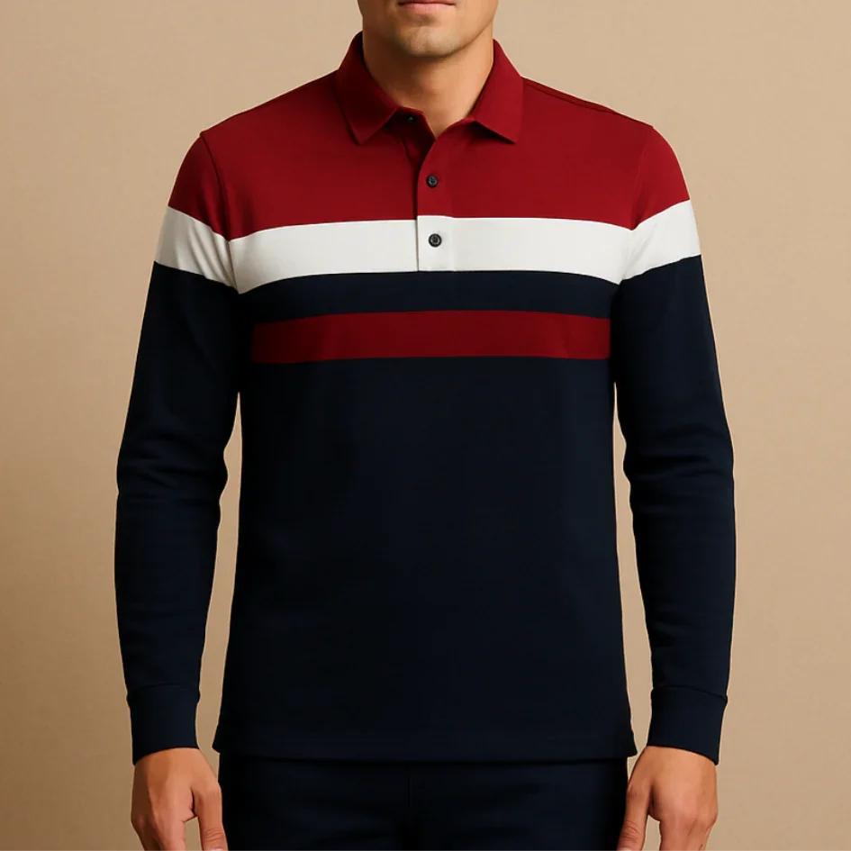 Heren Poloshirt met Lange Mouwen Gestreept 7
