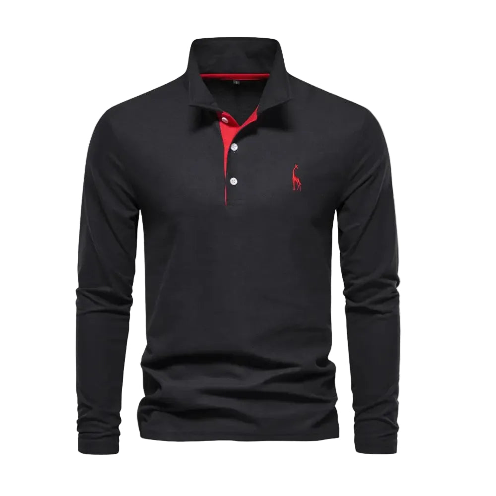 Heren Poloshirt met Lange Mouwen en Contrasterende Kraag 0