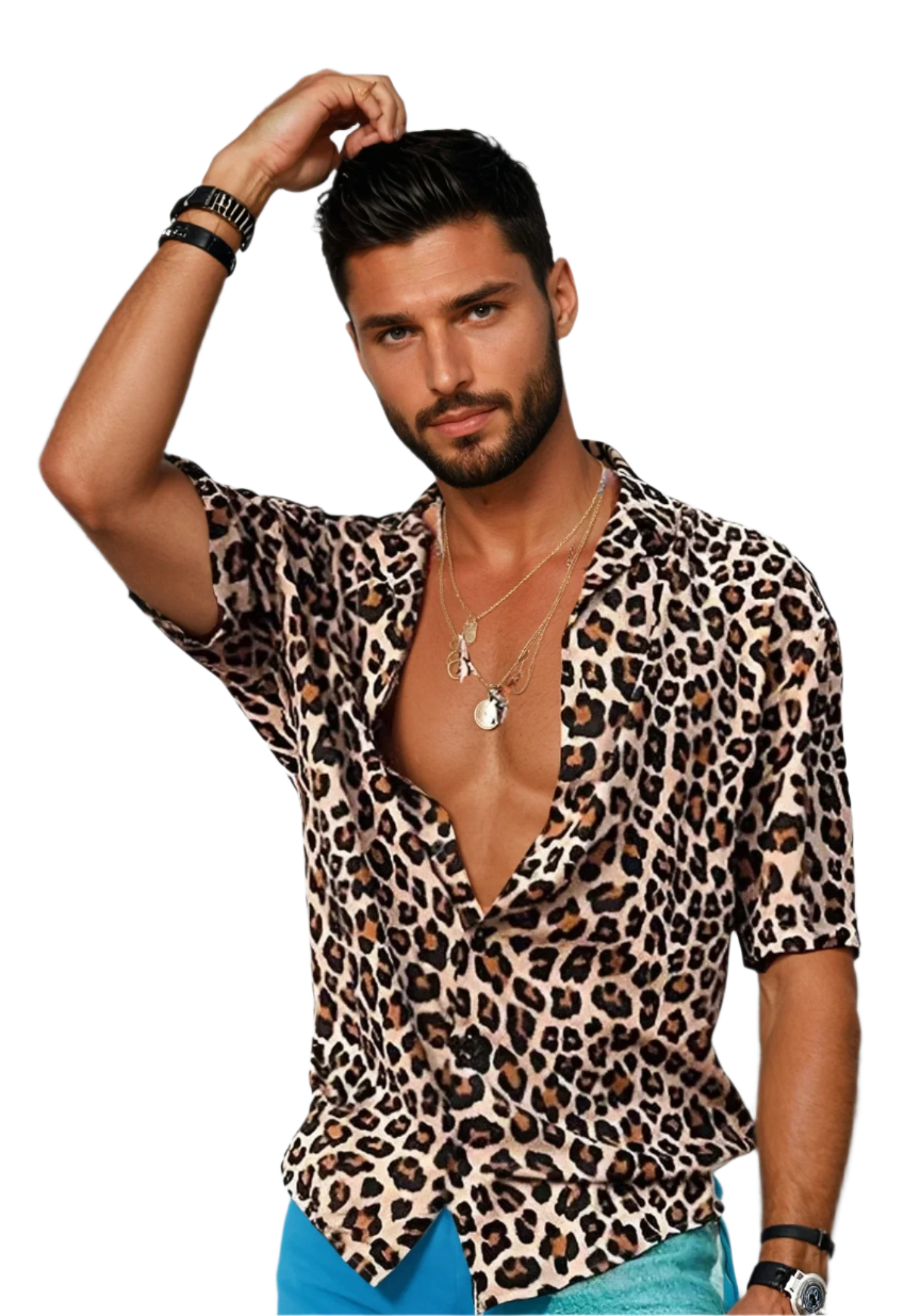 Heren Poloshirt met Luipaardprint en Korte Mouwen 0