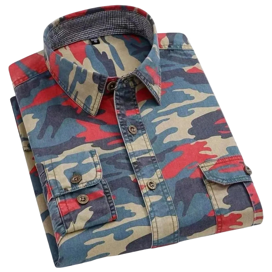 Heren Shirt Camouflage Met Knoopsluiting en Omgeslagen Kraag 0