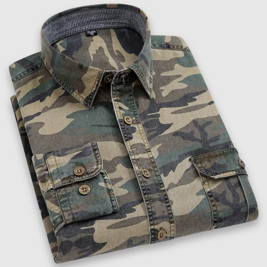Heren Shirt Camouflage Met Knoopsluiting en Omgeslagen Kraag 1