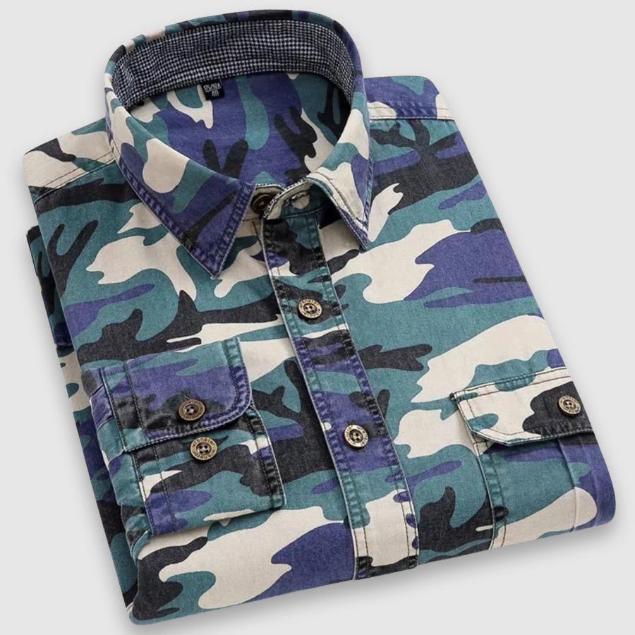Heren Shirt Camouflage Met Knoopsluiting en Omgeslagen Kraag 2