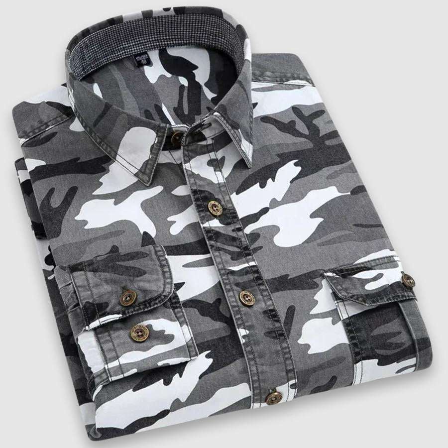 Heren Shirt Camouflage Met Knoopsluiting en Omgeslagen Kraag 3