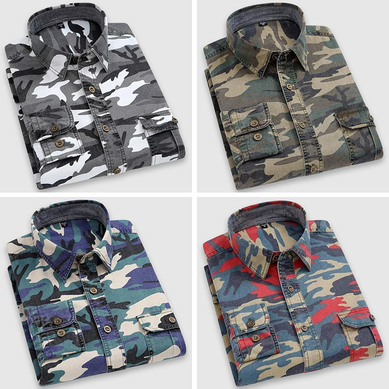 Heren Shirt Camouflage Met Knoopsluiting en Omgeslagen Kraag 4