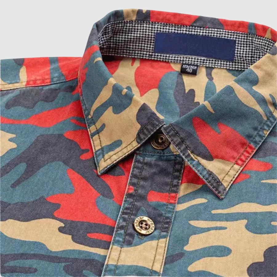 Heren Shirt Camouflage Met Knoopsluiting en Omgeslagen Kraag 5
