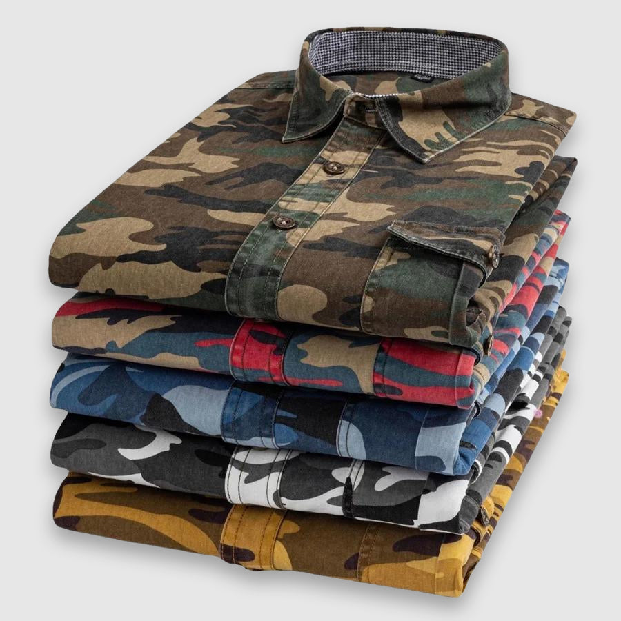 Heren Shirt Camouflage Met Knoopsluiting en Omgeslagen Kraag 6